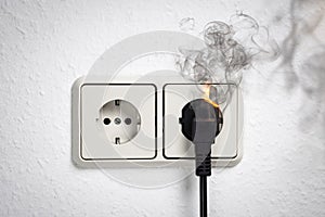 Electric Plug and Socket with Smoke and Fire