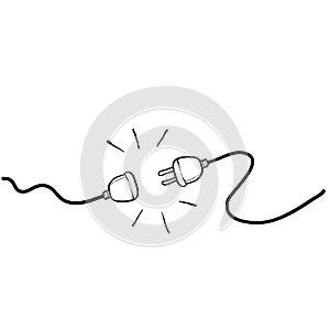 Electric Plug and Socket unplug outline design vector. 404 error background web banner, Electric wire shock, disconnection, loss