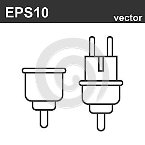 Electric Plug and Socket unplugged vector icon on white