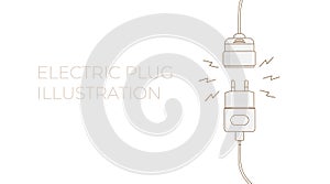 Electric plug. Vector flat outline illustration. Concept background plug and socket unplugged with lightning. Template for website