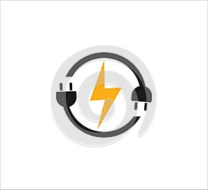 electric plugin in circle loop with electric symbol vector icon logo design for renewable electric power source