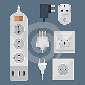 Electric plugs stack outlet illustration energy socket electrical outlets plugs european and usa, asia appliance