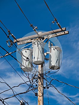 Electric Pole with Transformers and Wires photo