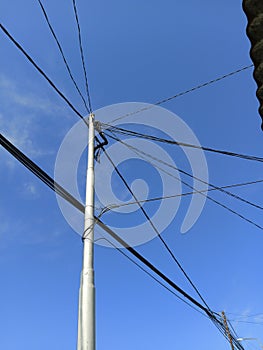 electric pole wires and blue sky