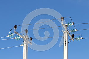 Electric pole with wires and power equipment