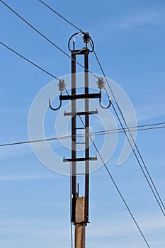 Electric pole with wires and power equipment