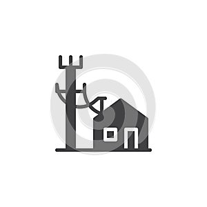 Electric poles line and house icon vector