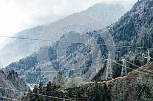 Electric poles in mountains, electricity in mountain regions, complicated electrification conditions