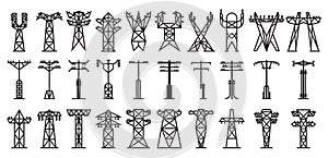 Electric poles vector black set icon. Vector illustration electrical pillar on white background. Isolated black set icon