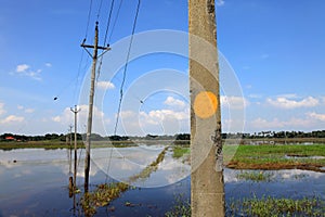 Electric poles and wires in the beautiful backwater locations