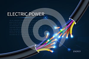 Electric power cables, energy electrical wires abstract industrial vector background