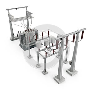 Electric power equipment in a substation on white. 3D illustration photo