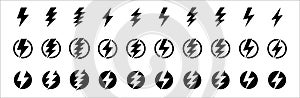 Electric power icon. Thunder bolt lightning icons set. Flash lightning sign vector collection. Various vector stock symbol