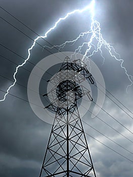 Electric power line and lightning.