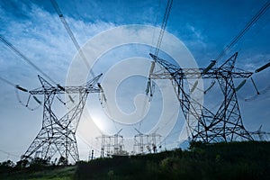 Electric power lines coming out from a substation at Foz do Iguazu photo