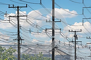 Electric power lines into industrial factory area