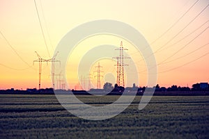 Electric power lines and pylon