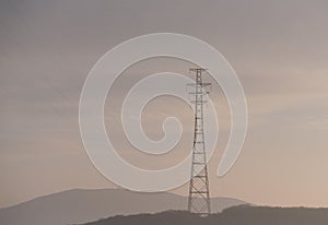 Electric power lines at sunset. photo