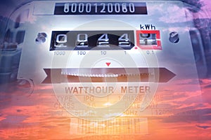 Electric power meter measuring power usage. Watt hour electric m