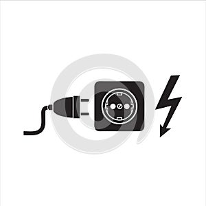 Electric Power Plug, Electrical Adapter. Flat Vector Icon illustration. Simple black symbol on white background.