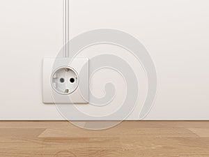 Electric power socket on empty wall. 3D Illustration