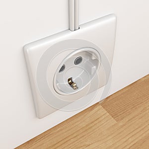 Electric power socket on empty wall. 3D Illustration