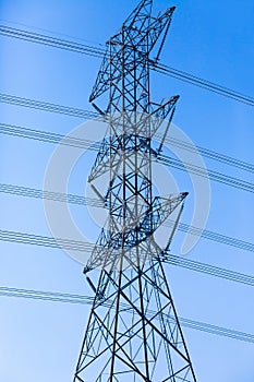 Electric power station , electric pole and cable in blue sky background
