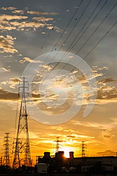 Electric power station at sunrise