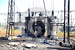 Electric power substation damaged by shelling