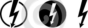 Electric power vector icon, Lightning symbol. Lightning bolt sign. Energy and thunder electricity symbol. Power or fast speed icon