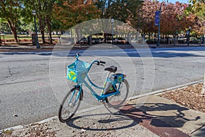 Electric Motorised Bicycle on Atlanta, GA  City Sidewalk