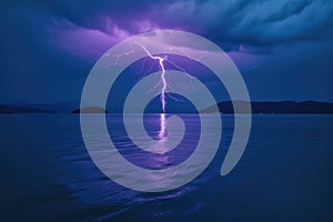 electric purple lightning bolt contrasting with deep blue ocean