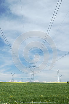 Electric pylons close to windturbines