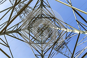 Electric pylons transporting electricity through high tension ca