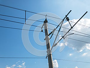 Electric Railway Parallel Overhead Line or Wire To Transmit Electrical Energy to Train or Locomotive. Electric Power Transmission photo