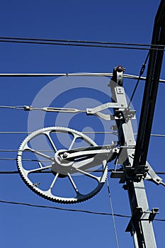 Electric railway steel over blue sky