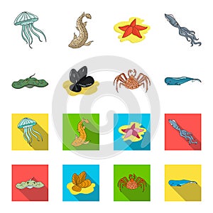 Electric ramp, mussels, crab, sperm whale.Sea animals set collection icons in cartoon,flat style vector symbol stock