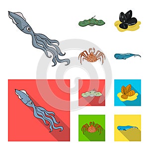 Electric ramp, mussels, crab, sperm whale.Sea animals set collection icons in cartoon,flat style vector symbol stock