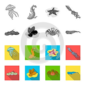 Electric ramp, mussels, crab, sperm whale.Sea animals set collection icons in monochrome,flat style vector symbol stock