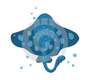 Electric ray or crampfish character. Cartoon hand drawn illustration of cute ocean animal. Blue fantasy sea rampfish. Childish t