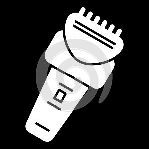 Electric razor vector icon. White razor illustration on black background. Solid linear icon.