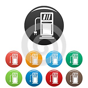 Electric recharge station icons set color