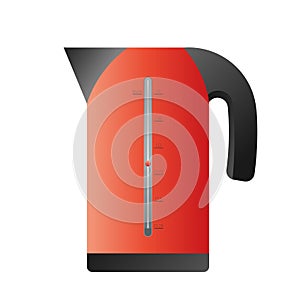 Electric red kettle. Electric kettle icon isolated on white background. Realistic Vector.
