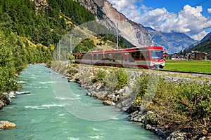 Electric red tourist train in Switzerland,Europe