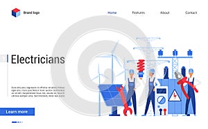 Electric repair service modern landing page with maintenance of electrical equipment