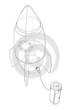 Electric Rocket Charging Station Sketch. Vector