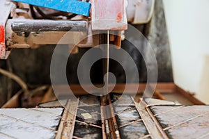 The electric saw porcelain cuts tiles repair of the apartment