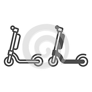Electric scooter with battery line and solid icon, electric transport concept, kick scooter vector sign on white
