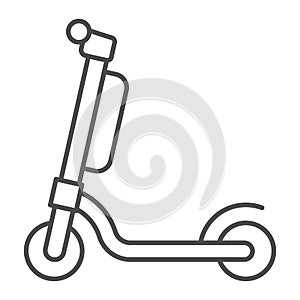 Electric scooter with battery thin line icon, electric transport concept, kick scooter vector sign on white background