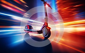 electric scooter on a blurred light background. Abstract motion blur city.